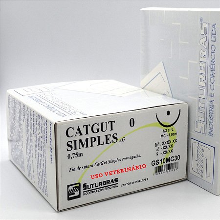 FIO SUTURA CATGUT SIMPLES 0 C/ AGULHA 1/2 CIRC CILIND 3,0 cm