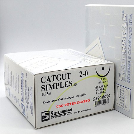 FIO SUTURA CATGUT SIMPLES 2-0 C/ AGULHA 1/2 CIRC CILIND 3,0 cm