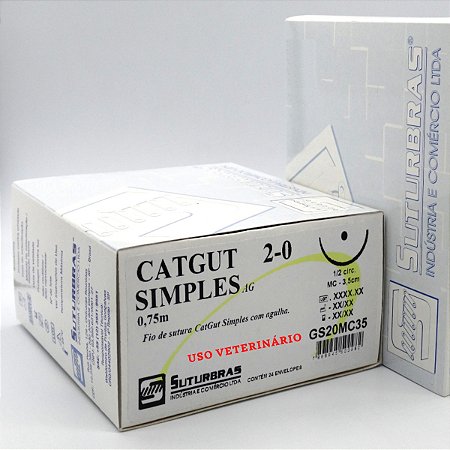 FIO SUTURA CATGUT SIMPLES 2-0 C/ AGULHA 1/2 CIRC CILIND 3,5 cm