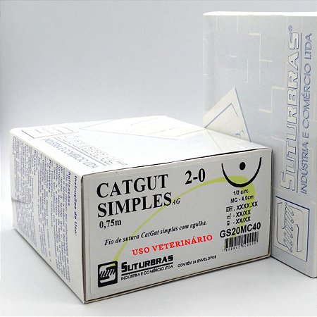 FIO SUTURA CATGUT SIMPLES 2-0 C/ AGULHA 1/2 CIRC CILIND 4,0 cm