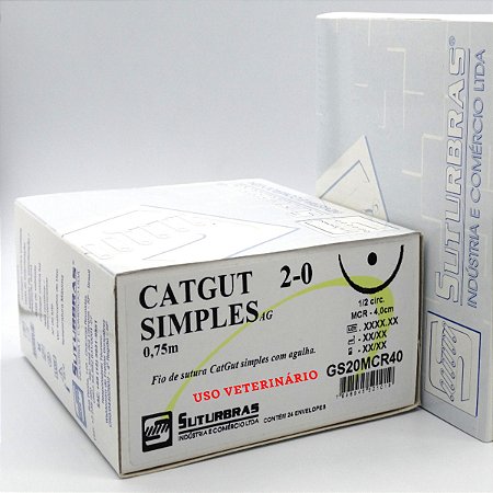 FIO SUTURA CATGUT SIMPLES 2-0 C/ AGULHA 1/2 CIRC CILIND ROB 4,0 cm