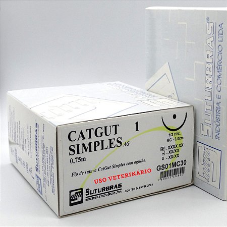 FIO SUTURA CATGUT SIMPLES 1 C/ AGULHA 1/2 CIRC CILIND 3,0 cm