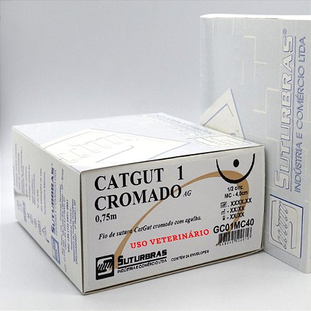FIO SUTURA CATGUT CROMADO 1 C/ AGULHA 1/2 CIRC CILIND 4,0 cm