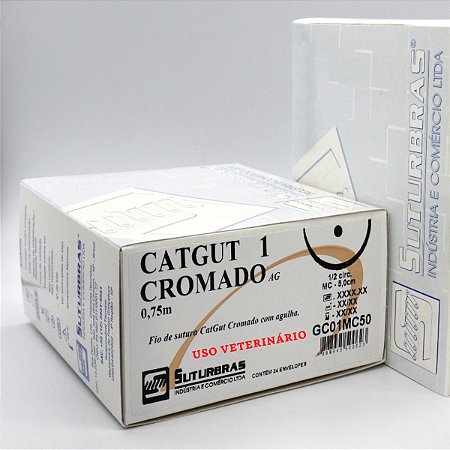 FIO SUTURA CATGUT CROMADO 1 C/ AGULHA 1/2 CIRC CILIND 5,0 cm