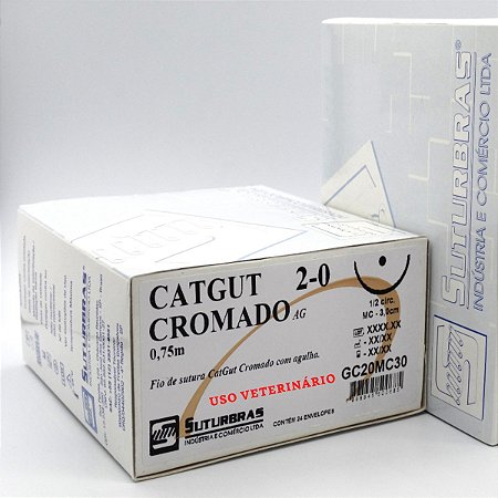 FIO SUTURA CATGUT CROMADO 2-0 C/ AGULHA 1/2 CIRC CILIND 3,0 cm