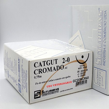 FIO SUTURA CATGUT CROMADO 2-0 C/ AGULHA 1/2 CIRC CILIND ROB 4,0 cm