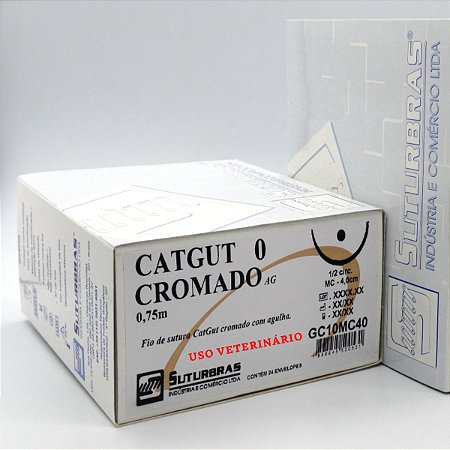 FIO SUTURA CATGUT CROMADO 0 C/ AGULHA 1/2 CIRC CILIND 4,0 cm