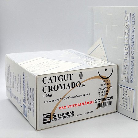 FIO SUTURA CATGUT CROMADO 0 C/ AGULHA 1/2 CIRC CILIND 3,5 cm