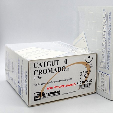 FIO SUTURA CATGUT CROMADO 0 C/ AGULHA 1/2 CIRC CILIND 2,5 cm