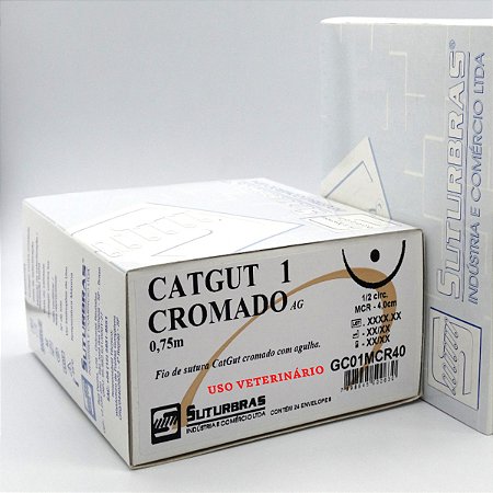 FIO SUTURA CATGUT CROMADO 1 C/ AGULHA 1/2 CIRC CILIND ROB 4,0 cm