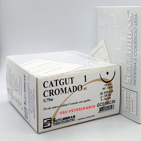 FIO SUTURA CATGUT CROMADO 1 C/ AGULHA 1/2 CIRC CILIND 3,0 cm