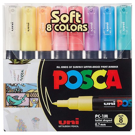Caneta Posca Pc-1m Soft Colors Estojo C/8 Cores Tons Pastel