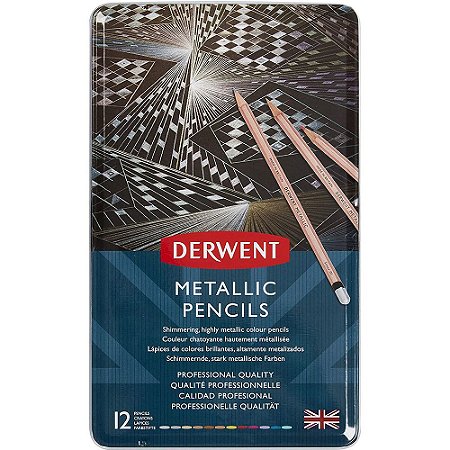 Lápis Cor Derwent Permanente Metallic 12 Cores Estojo Lata