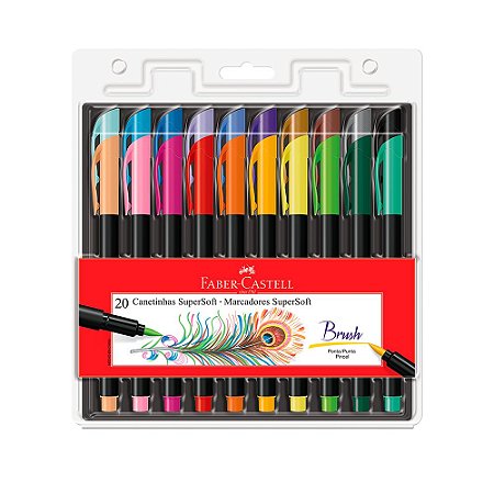 Caneta Brush FABER-CASTELL SuperSoft - Estojo Com 20 Cores