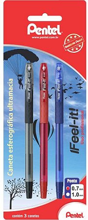 Caneta PENTEL Esferográfica IFeel-it Retrátil 0.7mm - Kit c/ 3 Cores