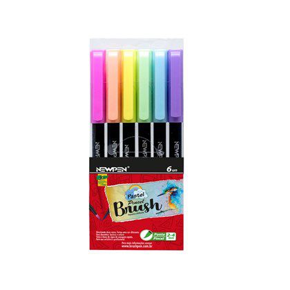 Caneta Brush NEWPEN Tons Pastel - Estojo c/ 6 Cores