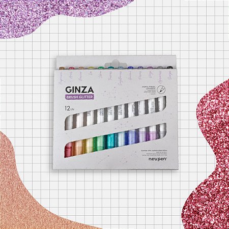 Caneta Brush NEWPEN Ginza Glitter - Estojo c/ 12 Cores