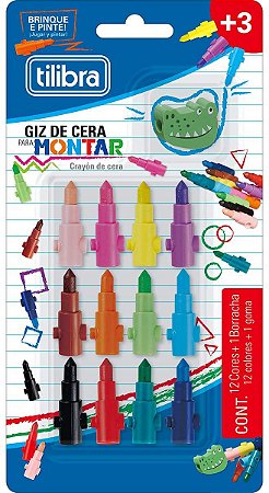 Giz de Cera TILIBRA Para Montar - c/ 12 Cores + 1 Borracha