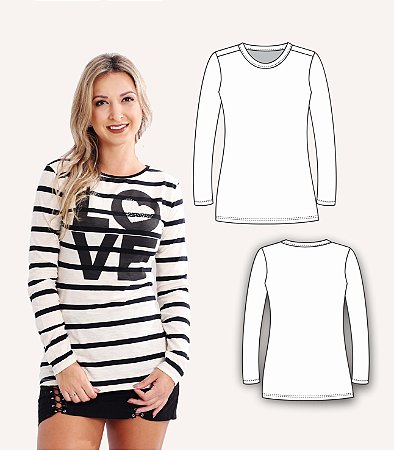 Molde Blusa Feminina Alongada M/L (Malha - Kit Completo Tam.P ao GG)