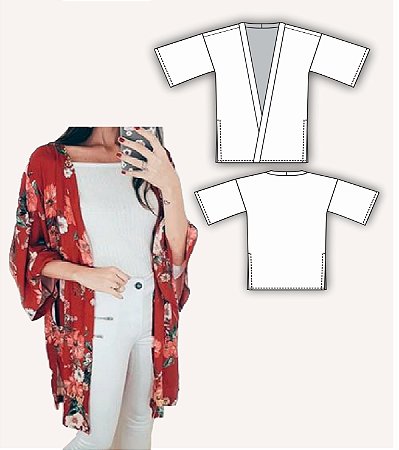 Molde Kimono (Tecido Plano - Tam. ÚNICO - Veste do P ao GG)