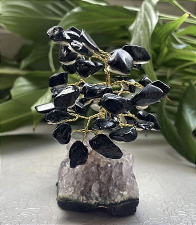 Árvore de Turmalina Negra com Base de Ametista 10 cm