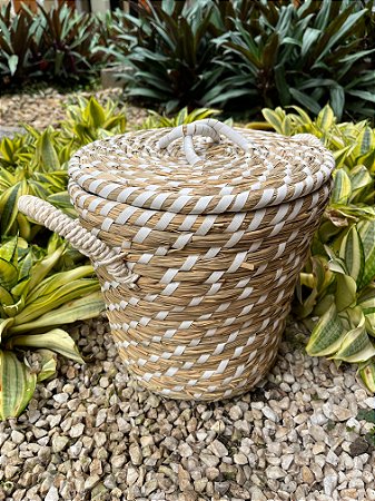 Cesto de Seagrass Branco com Tampa