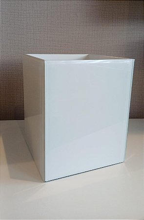 Lixeira em Madeira Branca com Acabamento em Vidro Lapidado - 22x18x18 cm
