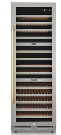 Adega 60 cm, de piso e de embutir, p/ 141 garrafas, abertura p/ direita, 3 zonas de temp., puxador em latão polido, Tecno Vintage- 220V
