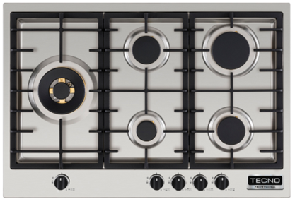 Cooktop á gás Filotop 75 cm, 5 queimadores profissionais a gás, emblema Tecno cromado, com queimador Dual Flame de 4.000 W, Tecno Professional -220V