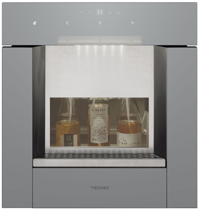 Dispenser de Vinho 60 cm ,espelhado, de embutir, p/ 3 garrafas, temperatura de 5 °C a 22 °C, com cilindro de argônio, Tecno Original-220V