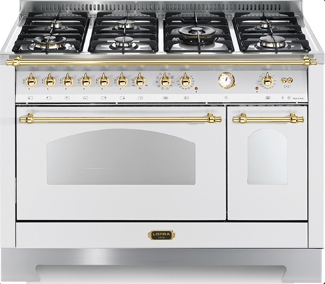 Fogão a gás Dolce Vita Branco perolizado, 120 cm, de piso e de embutir, 7 queimadores a gás, 2 fornos elétricos, Vintage, Lofra- 220V