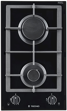 Cooktop domino á gás 30 cm, 2 queimadores profissionais a gás em alumínio pyral, semi-filo, Tecno -220V
