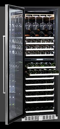 Adega Evol 220v, para 160 garrafas, Wine Center Smart 160g, Dual Zone - Wifi, abertura da porta para a Esquerda, App Evol Smart, Visualização dos dois rótulos de forma confortável.
