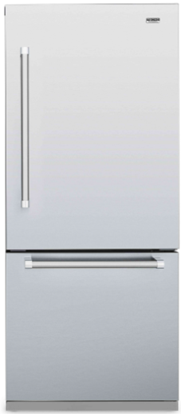 Refrigerador 76 cm, de piso e de embutir, Refrigerador bottom freezer, com 445 litros, ice maker, puxadores em inox escovado,  Tecno Professional-220V
