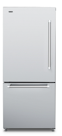 Refrigerador bottom freezer de embutir em inox com 76 cm, para 445 l, 220 V, abertura de porta para a esquerda