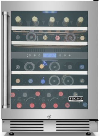 Adega 60 cm, de piso e de embutir, p/ 43 garrafas, abertura p/ direita, 2 zonas de temp., puxador em inox escovado, Tecno Professional-220V