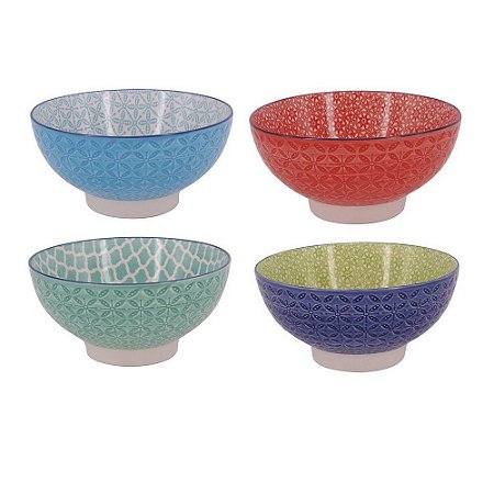 Conjunto de Bowls coloridos, em baixo relevo, 15 x 7,5cm - 4 pçs