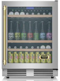 Frigobar, vidro triplo,abertura porta à direta, 136 litros, piso ou embutir, LED, Inox, Frost Free, Alarme, 220V Vintage - Tecno
