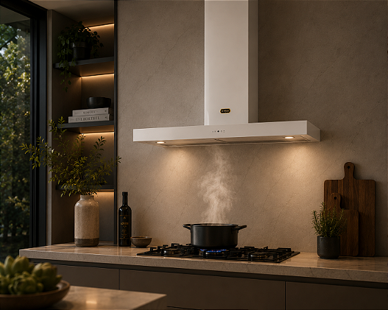 Coifa de Parede 90 cm, 4 velocidades, vazão 750 m³/h, aplicação exaustor ou depurador, aço inox escovado, Tecno Vintage, 220V showroom - Casa de Lila
