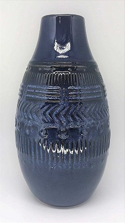 Vaso de cerâmica Lapidado, Azul Lila - Alto