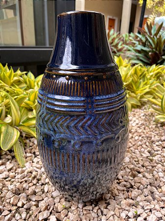 Vaso de cerâmica Lapidado Azul Lila - Alto