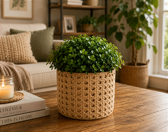 Cachepô em Cimento Textura Palha 13,5cm – Design Natural e Sofisticação | Casa de Lila