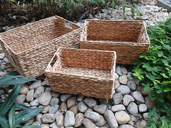 Cesto Decorativo em Fibra Natural – Jogo com 3 Peças