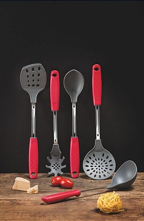 Colher para Arroz Tramontina Utilitá em Nylon com Cabo de Polipropileno Vermelho