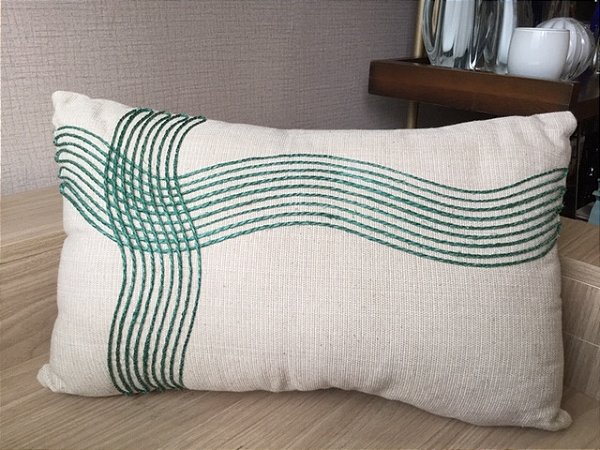 Almofada Linho Bege aplique Rami  Verde 35 x 52 cm