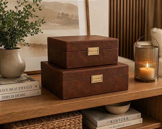 Caixa Decorativa em MDF com Revestimento em Couro PU – Kit 2 Peças | Elegância e Organização | Casa de Lila