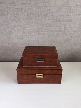Caixa Decorativa em MDF com Revestimento em Couro PU – 02 peças
