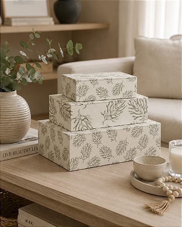Conjunto de Caixas Organizadoras em MDF Modelo Flora – 3 Peças | Organização Elegante e Funcional | Casa de Lila