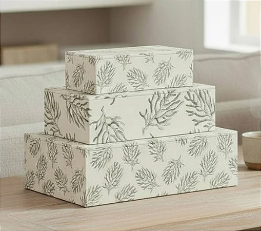 Conjunto de caixas organizadoras em MDF, modelo flora- 3 peças