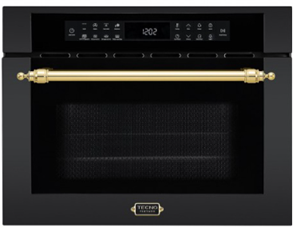 Forno Combinado com Micro-ondas Tecno Vintage na cor preto fosco, 60 cm, Elétrico, 38 Litros, 8 Funções, Grill Infravermelho, Puxador em Latão Polido, 220V – Casa de Lila